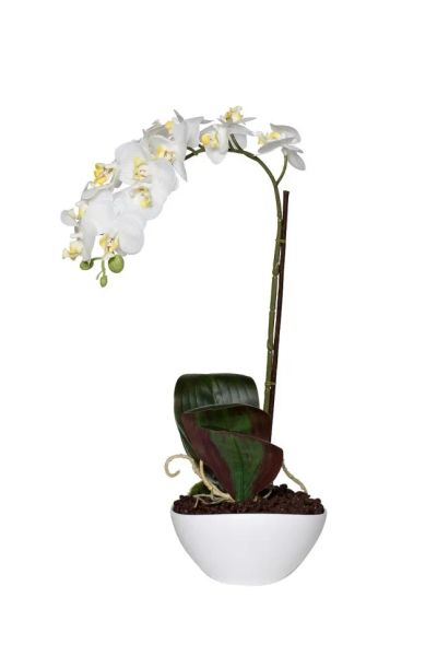 Лот: 21334219. Фото: 1. Орхидея белая в горшке h46см... Искусственные и сувенирные цветы
