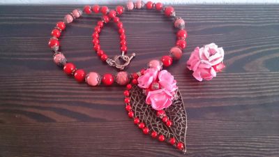 Лот: 4085597. Фото: 1. Комплект "Цветущяя сакура" Авторская... Бижутерия ручной работы