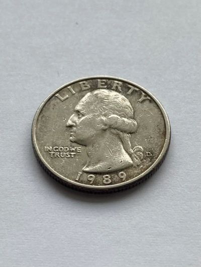 Лот: 21424493. Фото: 1. Монета 25 центов США 1989г D. Америка