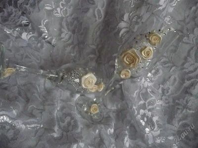 Лот: 2741485. Фото: 1. свадебные бокалы. Цветы из ткани