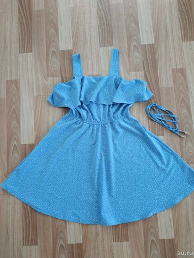 Лот: 17987917. Фото: 1. Платье голубое в горошек. Платья