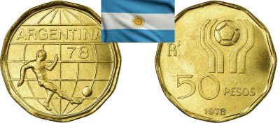Лот: 19214595. Фото: 1. Аргентина 50 песо 1978 юбилейная... Америка