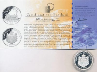 Лот: 5921458. Фото: 1. Лихтенштейн 20 евро 1997 125 лет... Европа