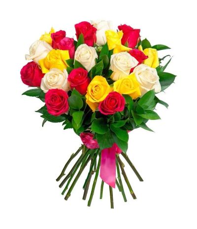 Лот: 3921995. Фото: 1. Яркий букет из 25 роз разных цветов... Другое (цветы, букеты)