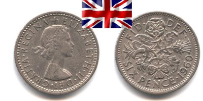 Лот: 19199517. Фото: 1. Великобритания 6 пенсов 1960. Великобритания и острова