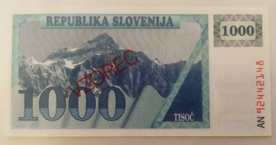Лот: 21045271. Фото: 1. Словения 1000 толар 1990 Образец... Европа