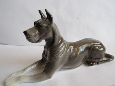Лот: 17723537. Фото: 1. Дог немецкий серый собака фарфор... Фарфор, керамика