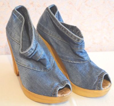 Лот: 11950032. Фото: 1. "Ботильоны джинсовые на танкетке... Ботильоны, полусапожки