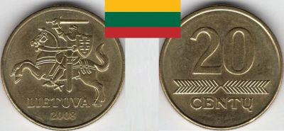Лот: 19234449. Фото: 1. Литва 20 центов 2008. Страны СНГ и Балтии