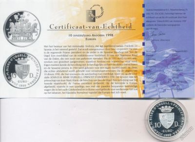 Лот: 5921496. Фото: 1. Андора 10 динар евро 1998 Европа... Европа
