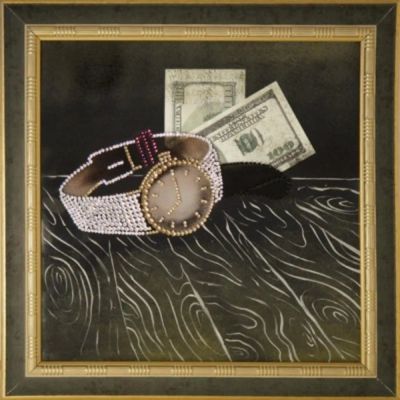Лот: 21291023. Фото: 1. Картина Часы с долларами с кристаллами... Подарки на 23 февраля