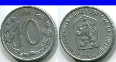 Лот: 9711719. Фото: 1. 10 геллеров 1966 Чехословакия. Европа