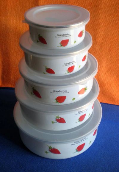 Лот: 4194628. Фото: 1. Набор контейнеров круглых эмалированных... Контейнеры, банки