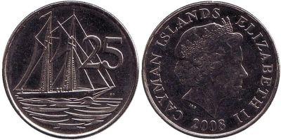 Лот: 18794368. Фото: 1. Каймановы острова 25 центов 2008. Америка