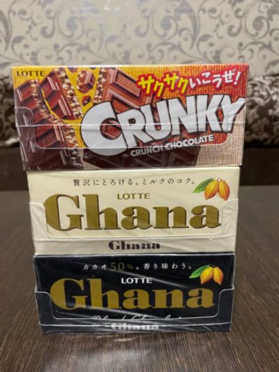 Лот: 21115100. Фото: 1. Lotte Ghana Шоколад тёмный, белый... Шоколад, конфеты