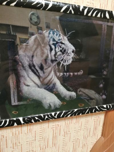 Лот: 19514243. Фото: 1. Тигр вышивка под стеклом. Вышивание
