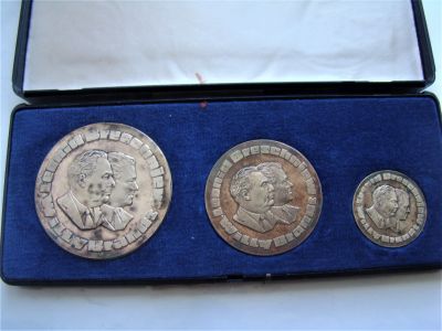 Лот: 19661428. Фото: 1. Набор из трёх серебряных медалей... Россия и СССР 1917-1991 года