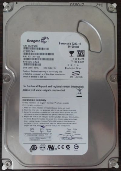 Лот: 4767906. Фото: 1. Жесткий диск 80Gb Seagate(ST380815AS... Жёсткие диски (HDD)