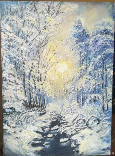 Лот: 17402979. Фото: 1. Картина "Зима к закату". Картины, рисунки