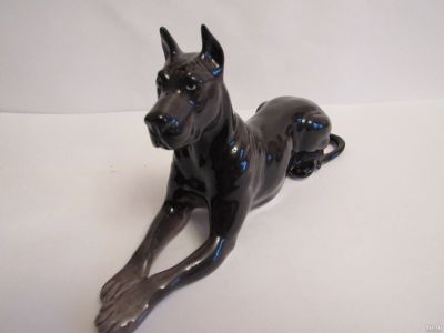 Лот: 15168712. Фото: 1. Дог немецкий черный собака фарфор... Фарфор, керамика