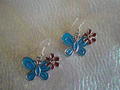 Лот: 859586. Фото: 1. Серьги"Голубая бабочка". Серьги, каффы