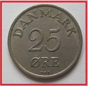Лот: 14026702. Фото: 1. %% Дания 25 эре 1954 (№). Европа