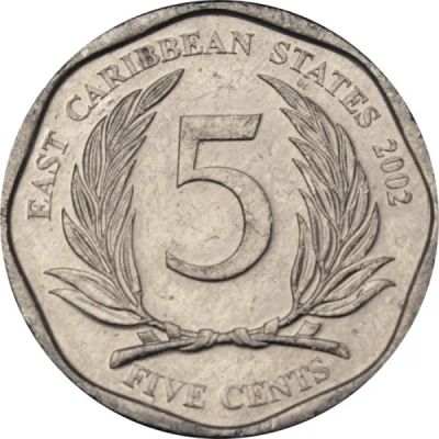 Лот: 21577439. Фото: 1. Восточные Карибы 5 центов 2002. Америка