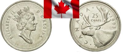 Лот: 19261202. Фото: 1. Канада 25 центов 1993. Америка