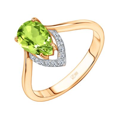 Лот: 23824295. Фото: 1. Золотое кольцо с хризолитом и... Кольца, перстни