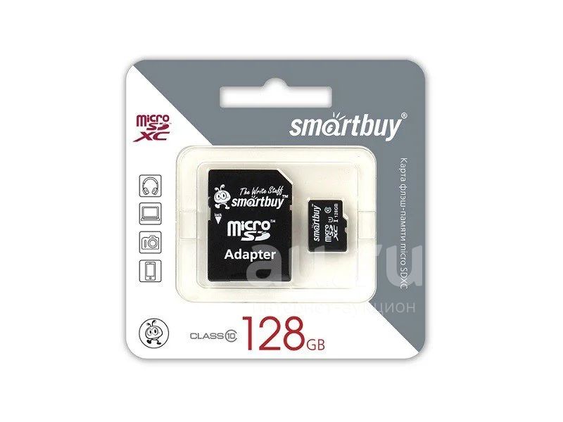 Карта памяти MicroSDXC SmartBuy 128GB cl10 UHS-I + SD, SB128GBSDCL10-01 ...