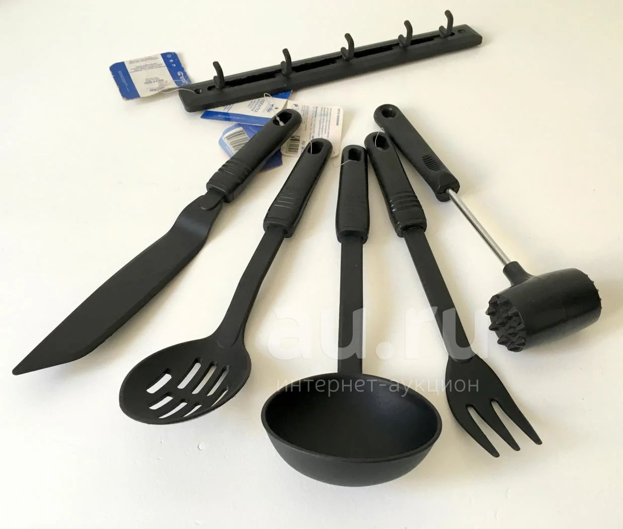🥕 Кухонный набор 6 предметов для тефлоновой посуды с подвесом чёрный .