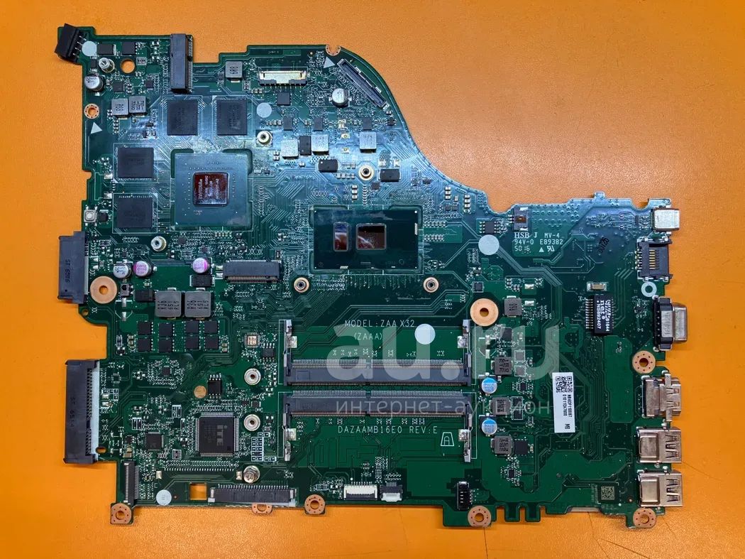 Б\У материнская плата dazaamb16e0 rev e для ноутбука Acer Aspire e5 e5-575  e5-575g. Процессор SR2ZU Intel Core i5-7200U, видеокарта N16P-GT1-A2 GTX  950M. Есть подсветка на матрице, нет изображения. Продается как неисправная  без