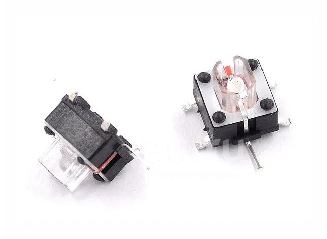 Кнопка SMD с подсветкой 6x6x7 цвета красный, белый — купить в ...