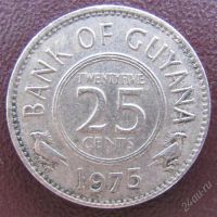 Лот: 1153535. Фото: 2. Гайяна 25 центов 1975г. Монеты