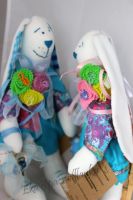 Лот: 3057268. Фото: 2. Пара зайцев в голубом с сердечками... Ручная работа
