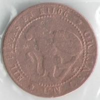 Лот: 14471723. Фото: 2. Испания 1 цент 1870 (с6-5). Монеты