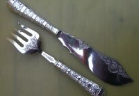 Лот: 7503087. Фото: 4. Нож и вилка для рыбы, серебро... Красноярск