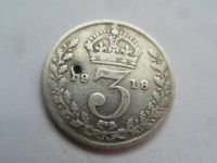 Лот: 16250879. Фото: 2. 3 пенса 1918 Великобритания. Серебро. Монеты