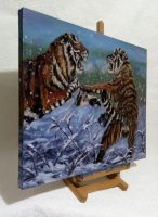 Лот: 17127821. Фото: 2. Картина маслом " Бой тигров ". Живопись, скульптура, фото