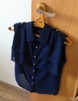 Лот: 13843648. Фото: 3. Тёмно-синяя блузка (XL, шифон... Одежда, обувь, галантерея