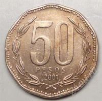 Лот: 1583100. Фото: 2. Чили. 50 песо 2001г. Необычная... Монеты