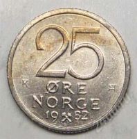 Лот: 1438333. Фото: 2. Норвегия. 25 оре 1982г. Монеты