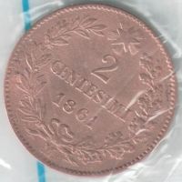 Лот: 14479842. Фото: 2. Италия 2 чентезими 1861 М (с6-1... Монеты