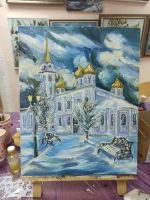 Лот: 25001353. Фото: 2. Картина маслом Храм. Изобразительное искусство
