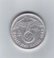 Лот: 416340. Фото: 2. 2 рейхсмарки.1937 год. Фашистская... Монеты