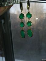 Лот: 14944824. Фото: 2. Сережки позолоченные 925 с хризопразами. Ювелирные изделия, бижутерия, часы