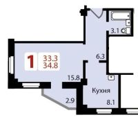 Лот: 10506779. Фото: 3. 1-ком. квартира 34,8 кв.м. в ЖК... Недвижимость