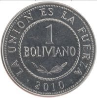 Лот: 18771509. Фото: 2. Боливия 1 боливиано 2010 UNC первый... Монеты