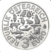 Лот: 14014445. Фото: 2. 3 евро Австрия 2019 - Серия Животные... Монеты