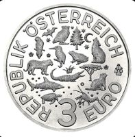 Лот: 14014445. Фото: 2. 3 евро Австрия 2019 - Серия Животные... Монеты